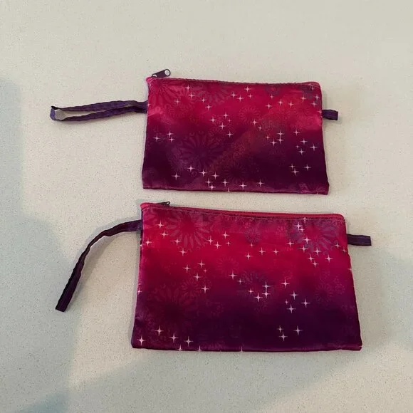 2 Mauve Pink Satin Travel Cosmetic Pouch - Picture 2 of 5